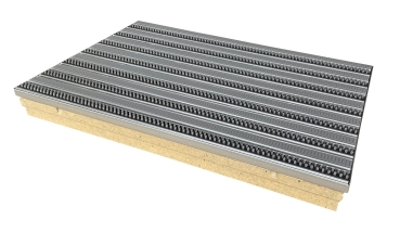 ACO Bodenwanne mit Stahlzarge 75 x 50cm Einlage Gummiprofil grau Bürstenprofil grau und Wasserwaage